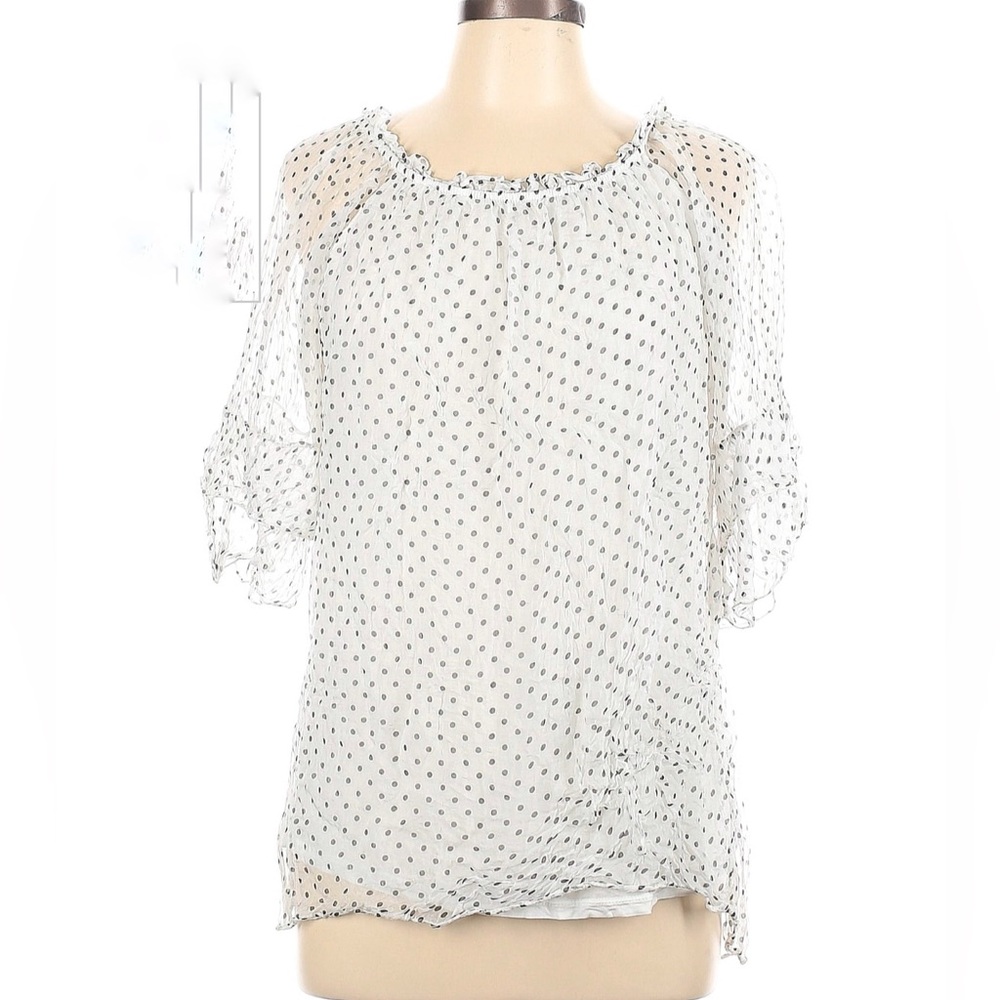 Bellambra 100% Silk Italy Top Women Short Sleeve, Cold Shoulder White/Black Sz L